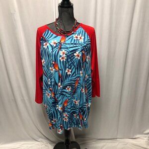 LuLaRoe Randy T Shirt Womens Size 3XL Tropical Parrot Floral Raglan Sleeve Tee
